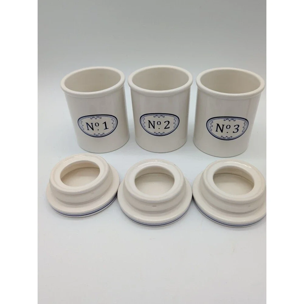 Vtg Sur La Table Le Marais Ceramic Canister Set French Bistro Numbered 1 2 3